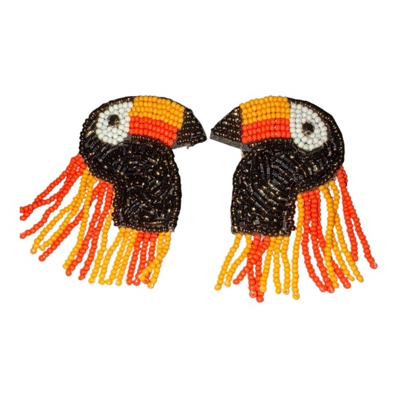 Beaded Toucan Fringe Statement Earrings Tropical Colorful Bird J23 - Picture 4 of 4
